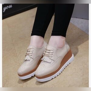 Women's Fashion Tassels Square-Toe Lace-up Platform Wedge Shoes